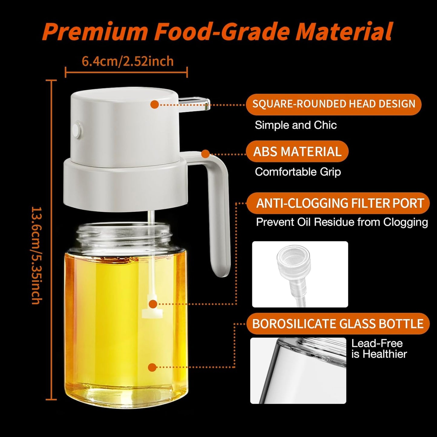 YARRAMATE Mini Oil Sprayer - Premium 6.8 OZ Food-Grade Olive Oil Spray Bottle for Cooking | Portable Kitchen Mister (White)