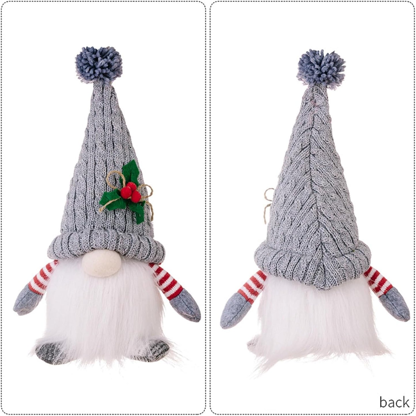 Skiennix Lighted Christmas Gnome Ornaments - 2 Pack LED Battery Operated Decor (Red & Grey)