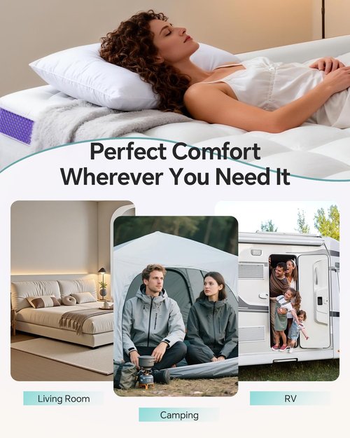 ChiXpace Dual Layer 4 Inch Memory Foam Mattress Topper Queen - 2 Inch Gel Memory Foam and 2 Inch Pillow Top Mattress Pad, 7-Zone Egg Crate Queen Size Mattress Topper (White)