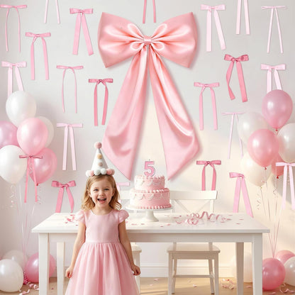 Skiennix Large Pink Bow Set - 22Pcs Giant Satin Bows (40x24 Inch) & 21 Small Bows for DIY Decor