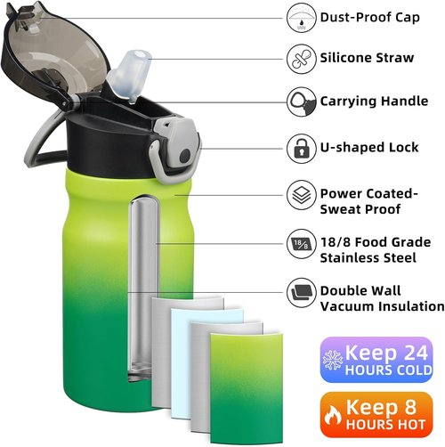 BJPKPK 14oz Insulated Water Bottle - Stainless Steel, BPA-Free, Leak-Proof with Straw | Bamboo Grove Design