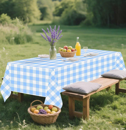 SietDESEO Light Blue Gingham Tablecloth - Disposable 54 x 108 Inch Checkered Design for Parties & Events