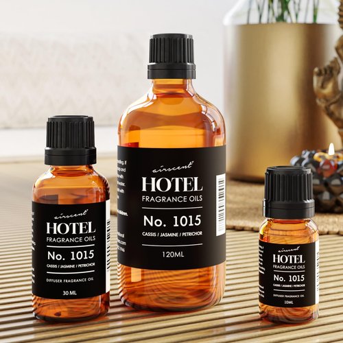 AirScent Hotel Diffuser Oil No. 1015 - Cassis Jasmine Petrichor - Premium Fragrance Oil for Ultrasonic and Waterless Diffusers and Crafting - 30 mL, 1 fl oz Glass Dropper Bottle