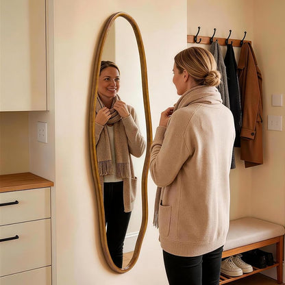 Irregular Full Length Mirror 63x18 in with Solid Wood Frame - Asymmetrical Wall Mirror