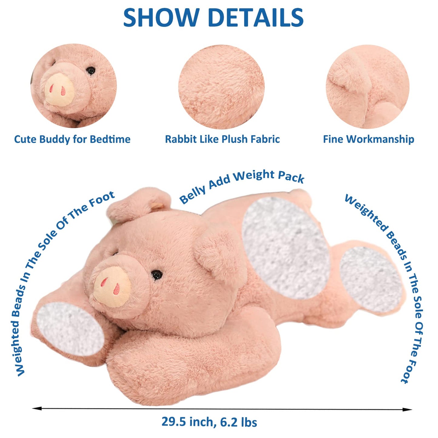 ronivia Weighted Stuffed Animals, 29.5" 6.2lbs Weighted Pig Stuffed Animal Toy Cute Pink Pig Plush Pillow Weighted Plush Animals Toy