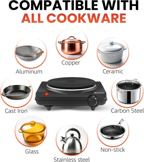 Elite Gourmet ESB-301BF Countertop Electric Hot Plate - 1000 Watts, Easy to Clean, Black | Pack of 4