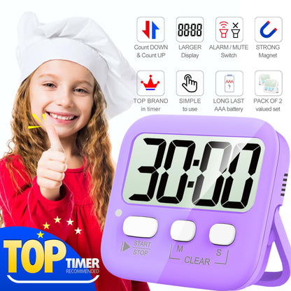 Antonki Timer, Timer for Kids, Kitchen Timers, Digital Timer for Cooking, Egg Timer, Classroom Timer for Teacher, Magnetic Countdown Timer for Exercise, Study, Oven - Battery Included - Pack of 2