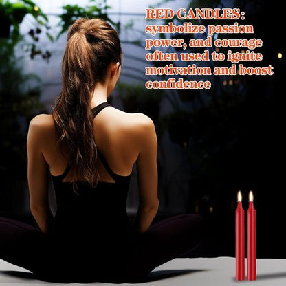 Kunrsug 24 Pack Red Spell Chime Candles - Premium Mini Unscented Taper Candles for Rituals | 4 Inch Tall, Perfect for Altar and Meditation