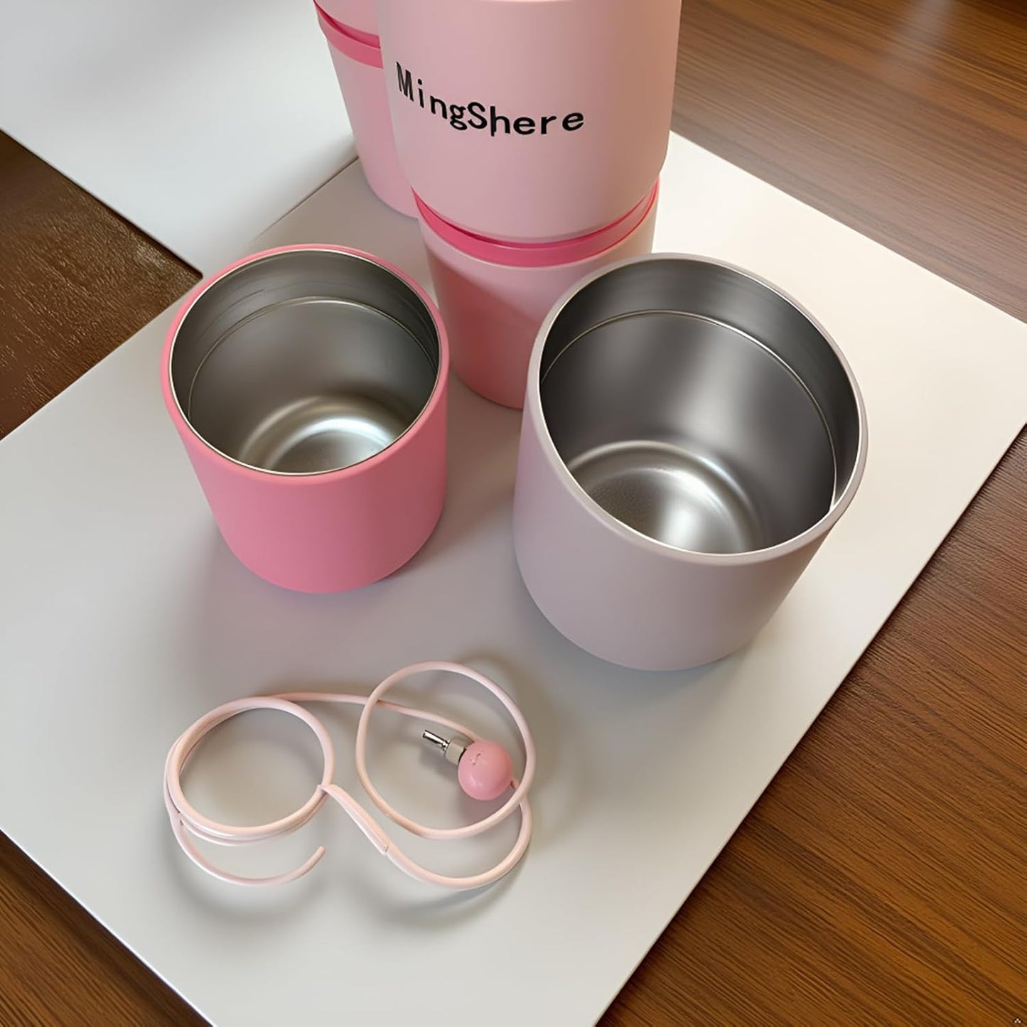 Skiennix Stainless Steel Insulated Water Bottle - Leak Proof, BPA-Free, 40 oz with 2 Sharing Mugs | Pink