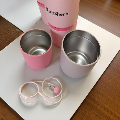 Skiennix Stainless Steel Insulated Water Bottle - Leak Proof, BPA-Free, 40 oz with 2 Sharing Mugs | Pink