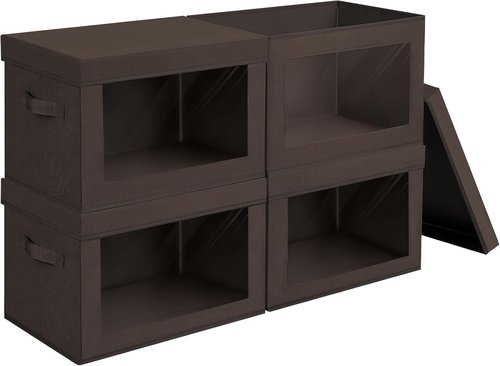 Homsorout Collapsible Storage Bins - Decorative Fabric Organizers with Clear Window | Brown, 4-Pack
