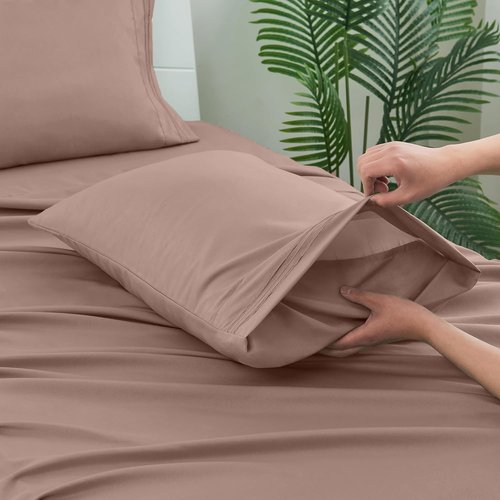 Linenline King Size Sheet Set - 6pcs Soft & Breathable Bamboo Rayon | 16-Inch Deep Pocket, Dusty Pink