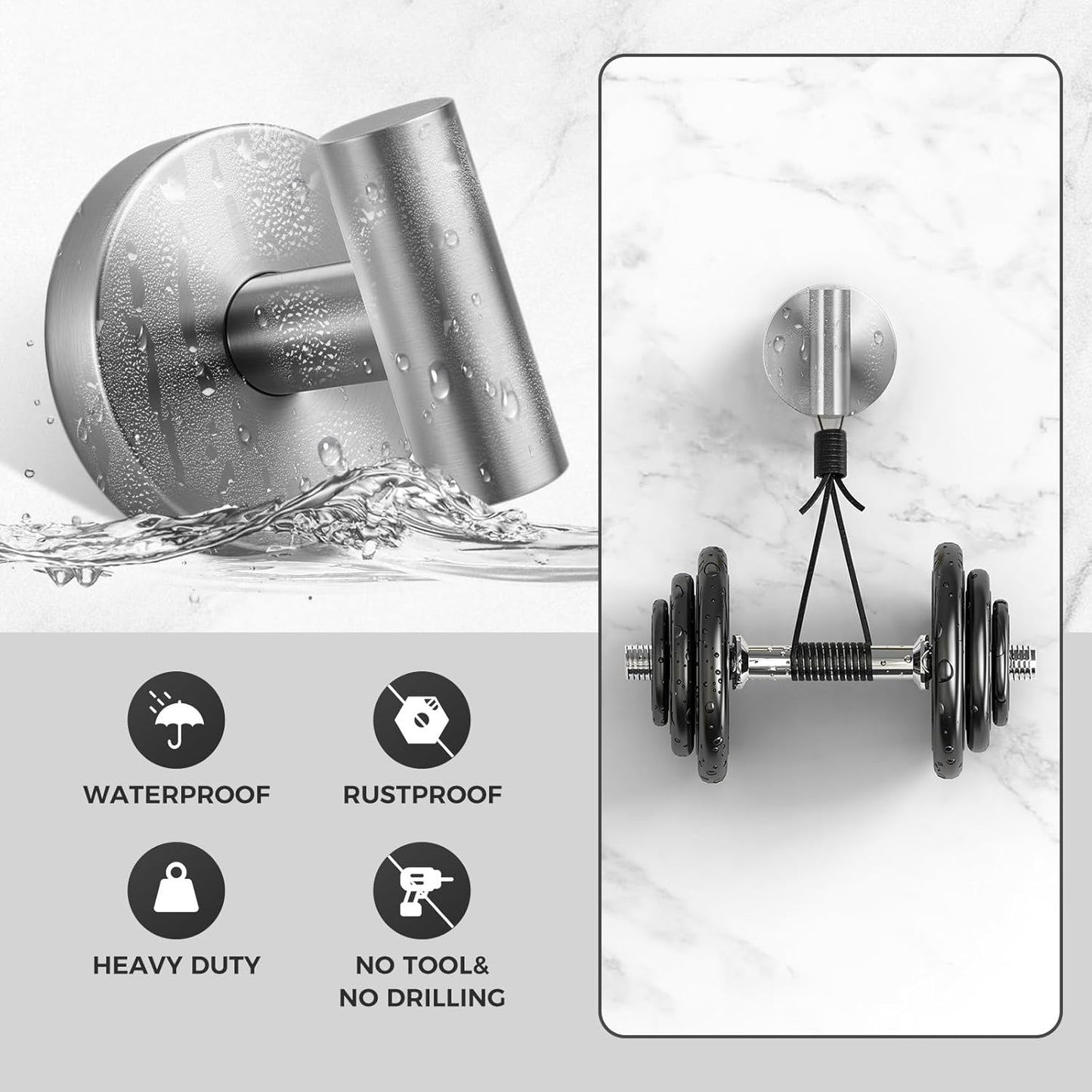 Skiennix Shower Hooks - No-Drill Removable & Reusable Towel Hooks - Heavy Duty Suction Cups - 4 Pack (Silver)