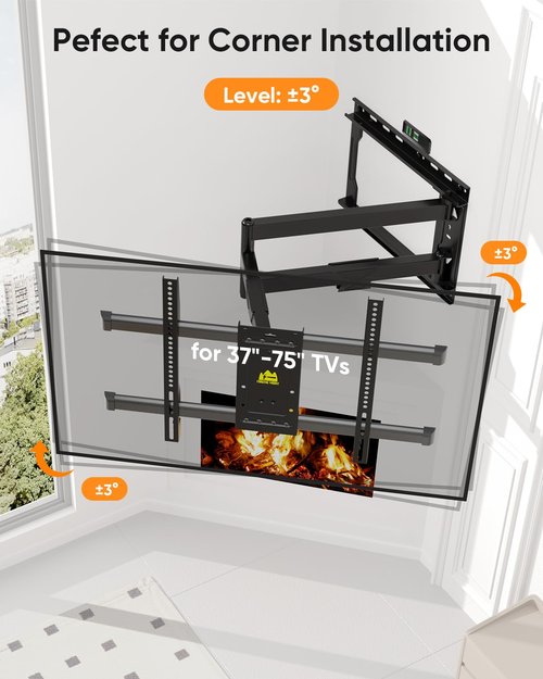 FORGING MOUNT Corner TV Mount Long Arm TVs Wall Mount for Most 37-75 Inch Flat Curved TVs, 30 Inch Long Extension TV Mount Swivel, Tilt, Full Motion Articulating Arms Max VESA 600x400mm up to 99lbs