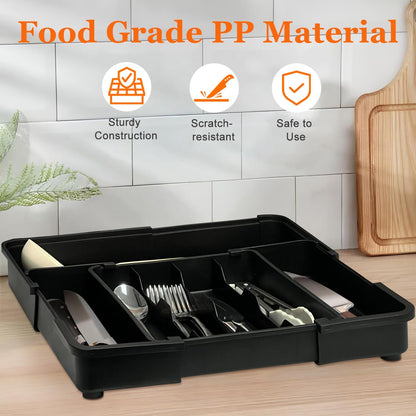 Spaclear Silverware Organizer - Expandable Utensil Drawer Storage | Adjustable Black Flatware Holder
