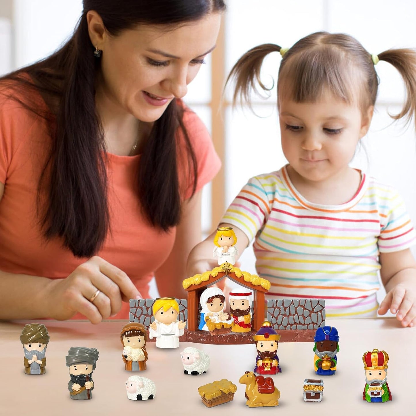 Regine Switzerland 19-Piece Christmas Nativity Set - Hand-Painted Resin Figurines for Festive Table Decor