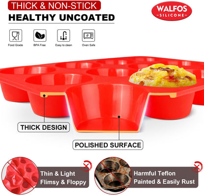 Walfos Silicone Muffin Pan - Non-Stick 12-Cup Silicone Bakeware | BPA Free & Dishwasher Safe