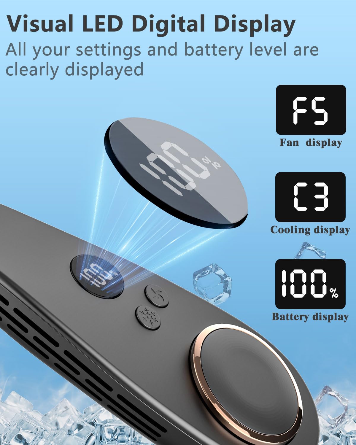 Neck Fans with Cooling Plate, Personal AC that Blows Cold Air, Portable Bladeless with LED Display, USB Rechargeable with Long-Lasting Battery, Best Neck Cooler for Kids Men Women Outdoor Travel