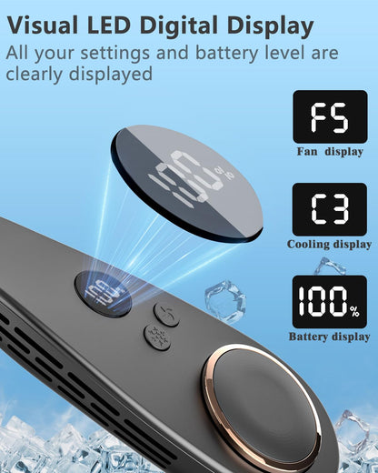 Neck Fans with Cooling Plate, Personal AC that Blows Cold Air, Portable Bladeless with LED Display, USB Rechargeable with Long-Lasting Battery, Best Neck Cooler for Kids Men Women Outdoor Travel