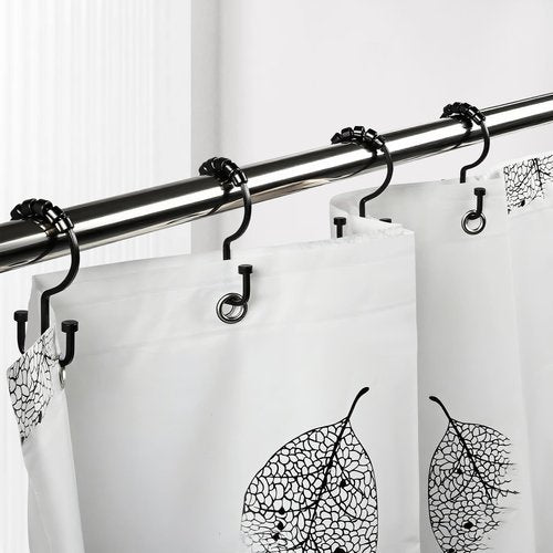 BBV Shower Curtain Hooks Rings, 12 Pcs Rust Resistant Metal Double Glide Shower Hooks for Bathroom Shower Rods Curtains(Black)