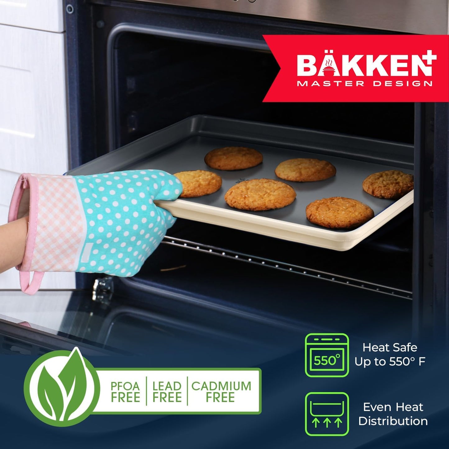 Premium Non-Stick Ceramic Baking Sheet Pan - Aluminized Steel, PFOA & PFAS Free - Ideal for Baking & Roasting - Medium Size (15.5" x 10") | Gold
