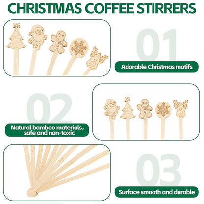 Christmas Bamboo Coffee Stir Sticks 50pc Pack - 7in Stirrers with Santa/Tree Designs (Variation: Christmas+50PCS)