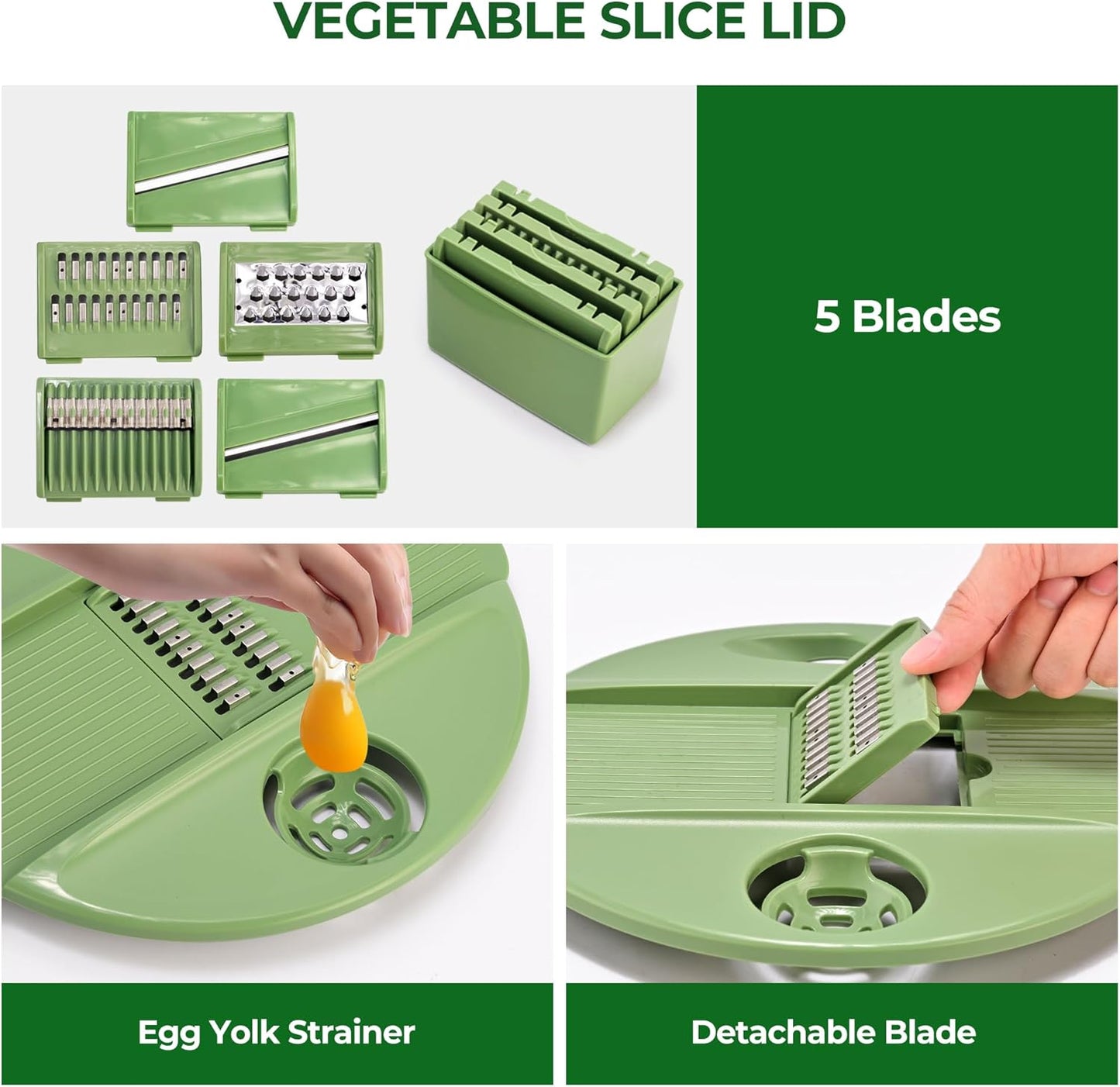 SUSTEAS Large Salad Spinner - Efficient Vegetable & Fruit Wash Bowl with 5 Blade Slicer | 4.25Qt Capacity
