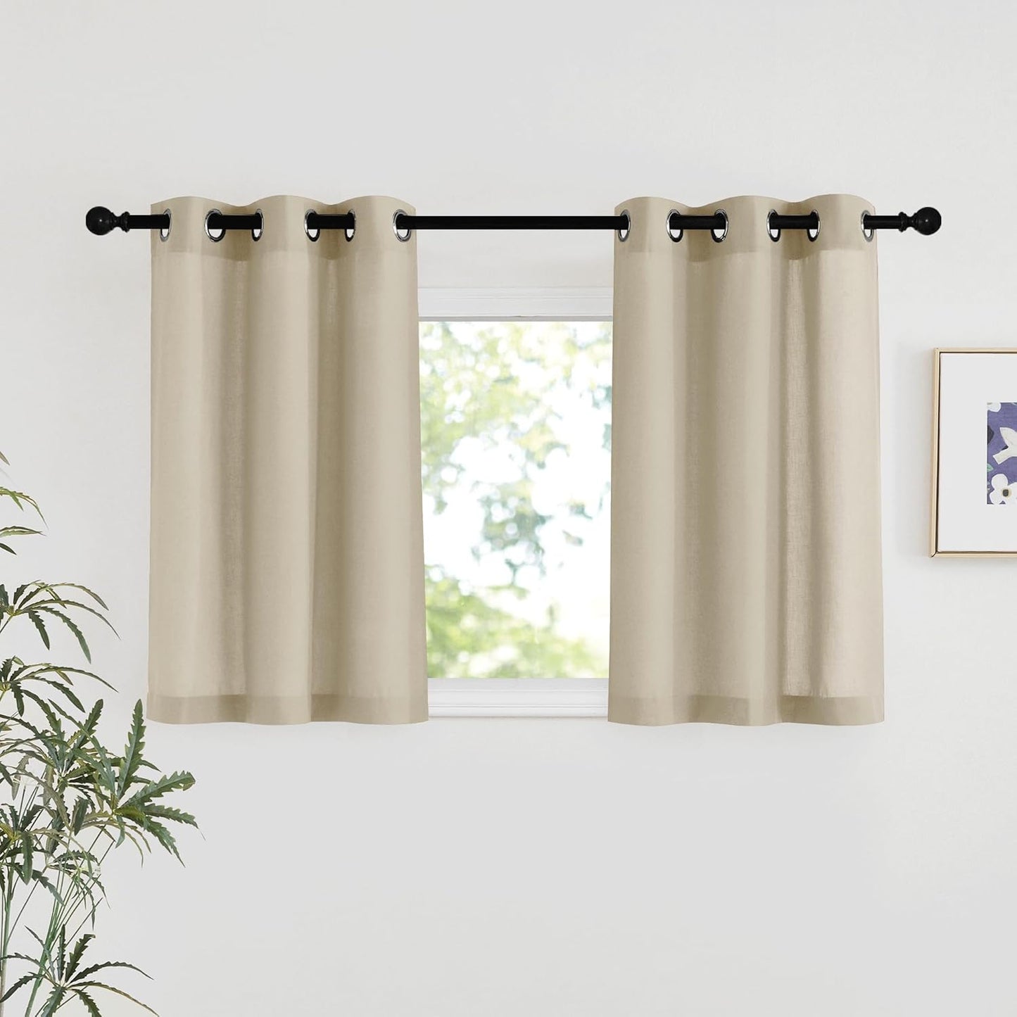 NICETOWN Angora Linen Kitchen Window Curtains - Light Filtering Grommet Short Treatments, W34 x L36, 2 Panels