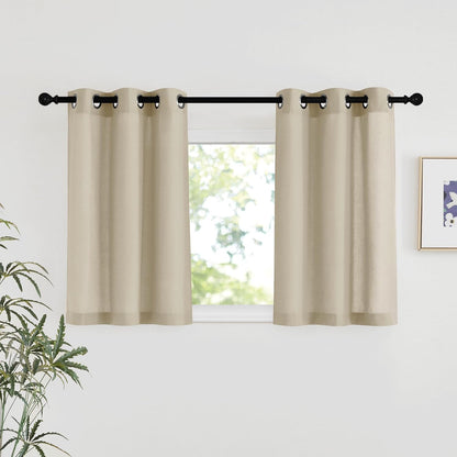 NICETOWN Angora Linen Kitchen Window Curtains - Light Filtering Grommet Short Treatments, W34 x L36, 2 Panels