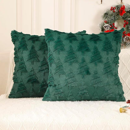All Smiles Dark Green Christmas Tree Pillow Covers 20x20 Set of 2 - 20" Cushion Covers