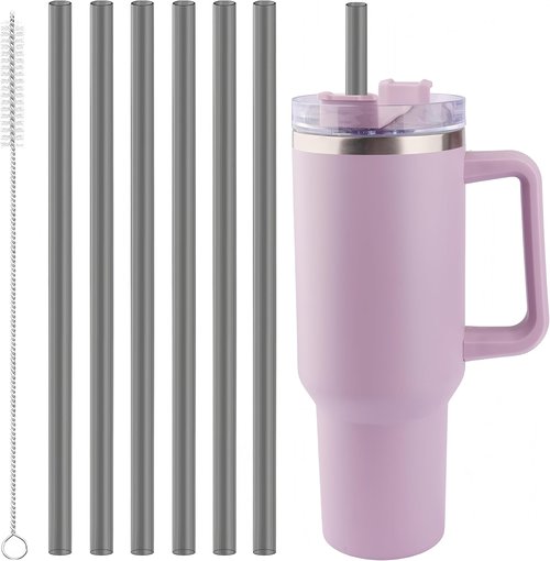 Joshey 12 Inch Tritan Replacement Straws - 6 Pack Reusable Straws with Cleaning Brush | Fits 30oz & 40oz Stanley Cups, BPA-Free (Black)