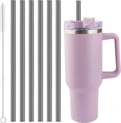 Joshey 12 Inch Tritan Replacement Straws - 6 Pack Reusable Straws with Cleaning Brush | Fits 30oz & 40oz Stanley Cups, BPA-Free (Black)