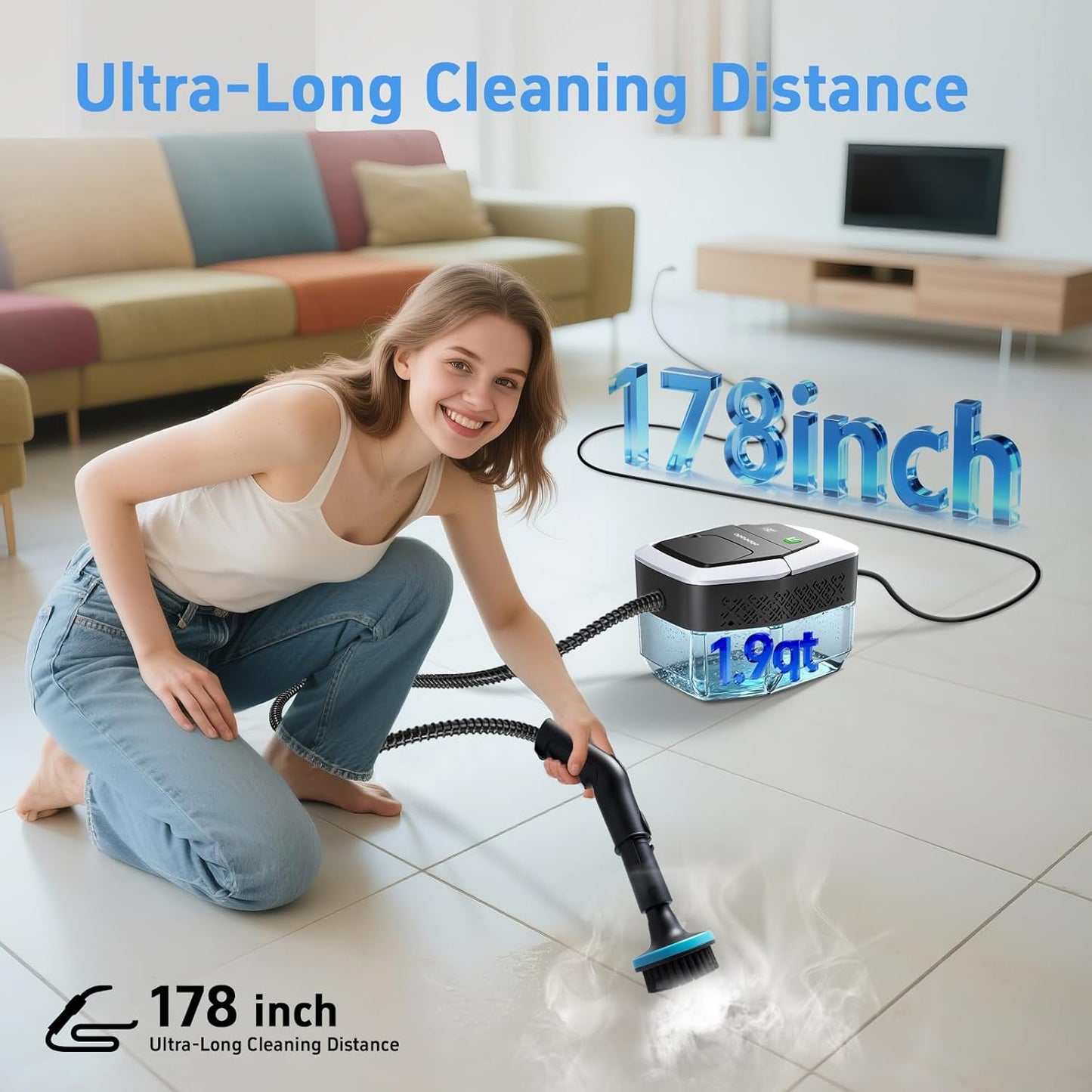 Skiennix Steam Cleaner - High-Temperature 257℉ Handheld Steamer for Home & Car | 1.9 Quart Capacity