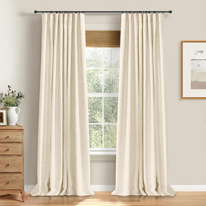 Regine Switzerland 100% Blackout Curtains - Thermal Insulated Faux Linen | 84" Length, 2 Panels, Butter Cream