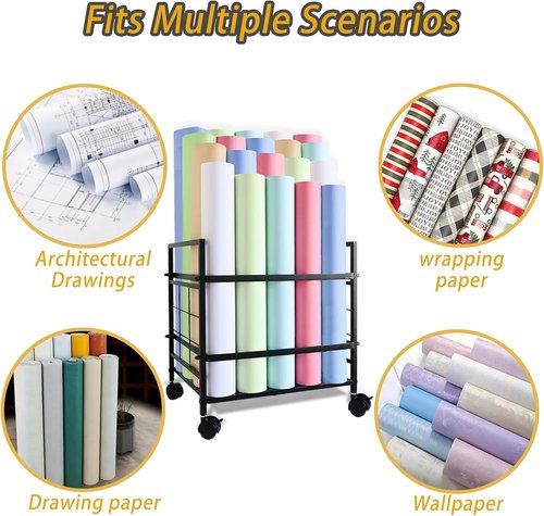 Blueprint Organizer - 20-Slot Rolling Cart for Maps, Posters & Plans | Mobile Storage Solution for Home & Office