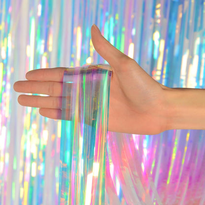Melsan Iridescent Party Decorations - Holographic Tinsel Foil Fringe Curtain for Mermaid Theme | 2 Packs, 3.2 x 6.56 ft