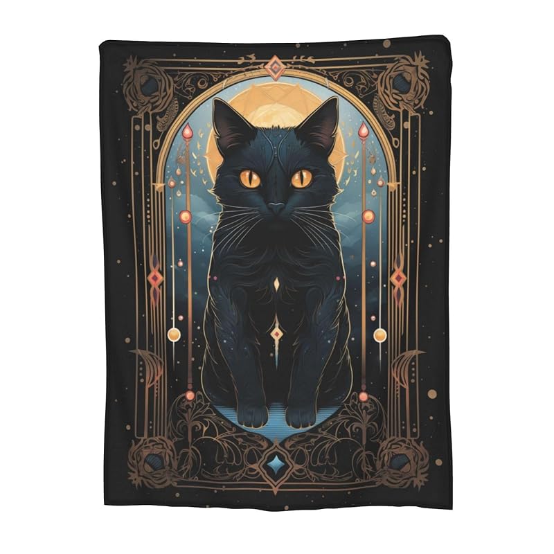 Tarot Card Black Cat Blanket 80x60 - Cozy Flannel Throw for Bed & Sofa