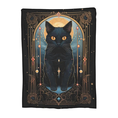 Tarot Card Black Cat Blanket 80x60 - Cozy Flannel Throw for Bed & Sofa