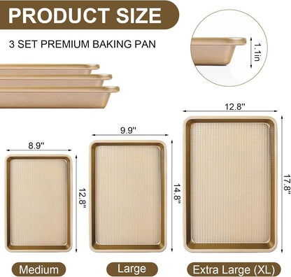 Skiennix Baking Sheet Pan Set of 3 - Nonstick Cookie Sheets | Heavy-Duty Carbon Steel | Rust-Free & Toxic-Free