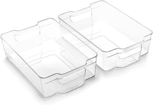 BINO Stackable Storage Bins - Large 2 Pack | Clear BPA-Free Plastic with Built-In Handles | Ideal for Kitchen Pantry Organization