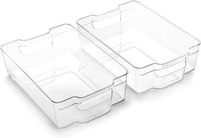 BINO Stackable Storage Bins - Large 2 Pack | Clear BPA-Free Plastic with Built-In Handles | Ideal for Kitchen Pantry Organization