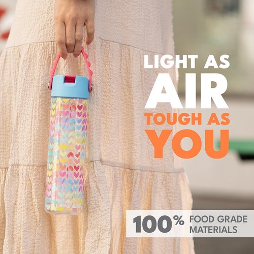 Elemental Splash Water Bottle - BPA-Free Tritan Plastic with Straw & Pop It Strap | 26oz Rainbow Heart - Leak Proof for Travel & Sports