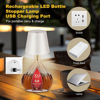Wireless Bottle Lamp,2025 New 3 Color Rechargeable Wine Bottle Lights for Bars Restaurants (White, 1pc)