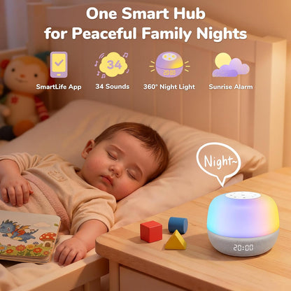 Mom's Choice Awards Sound Machine - White Noise with Sunrise Alarm & App Control | 360° RGB Night Light for Adults & Kids