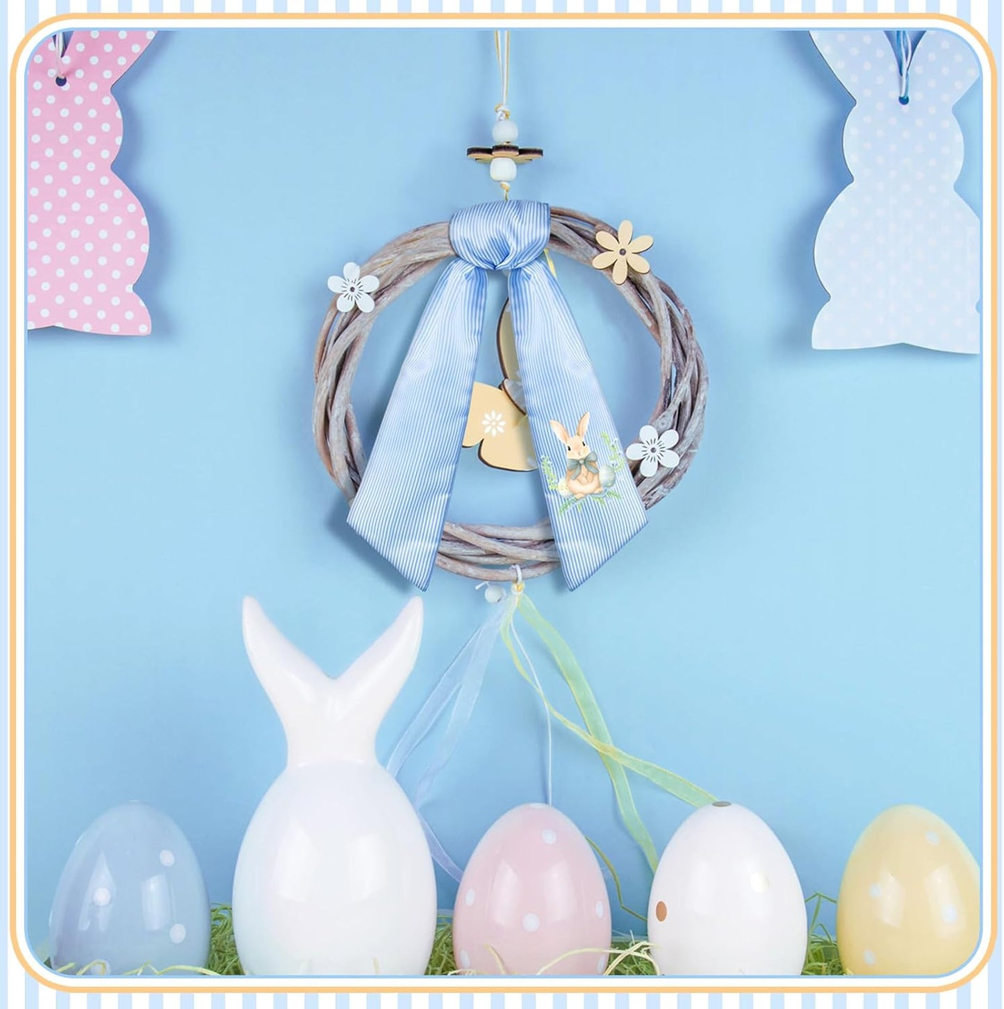 VitalCozy Easter Bunny Wreath Sash - Satin Embroidery Monogram Ribbon for Indoor/Outdoor Decor