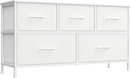 SONGMICS Dresser - 5-Drawer Storage Organizer Unit in Cloud White & Snow White | Durable Steel & MDF Design