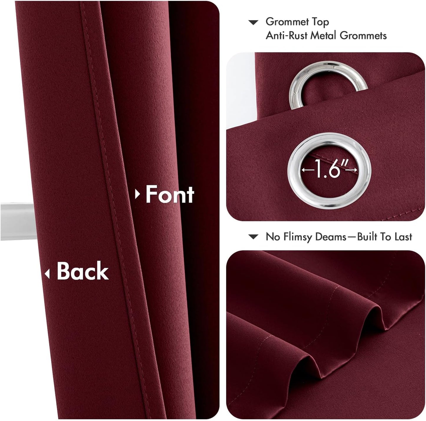 MIULEE Burgundy Red Blackout Curtains - Thermal Insulated Room Darkening Drapes | 40 x 54 Inches, 2 Panels