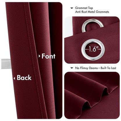 MIULEE Burgundy Red Blackout Curtains for Bedroom Living Room 63 Inches Long 2 Panels, Thermal Insulated Room Darkening Drapes Solid Grommet Top Noise Reduction Christmas Window Treatments 40x63 Inch