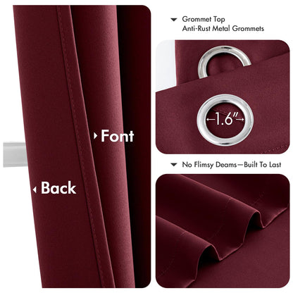 MIULEE Burgundy Red Blackout Curtains for Bedroom Living Room 96 Inches Long 2 Panels, Thermal Insulated Room Darkening Drapes Solid Grommet Top Noise Reduction Christmas Window Treatments 40x96 Inch