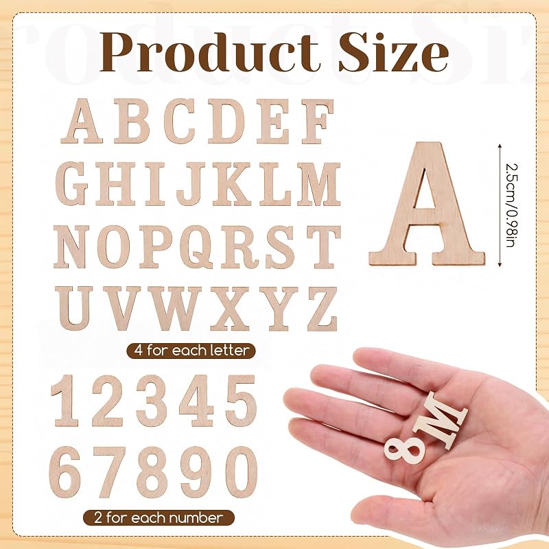 Unfinished Wood Alphabet Letters & Numbers 124-Piece Set, 1-5/8 Inch for Crafts & Scrapbooking
